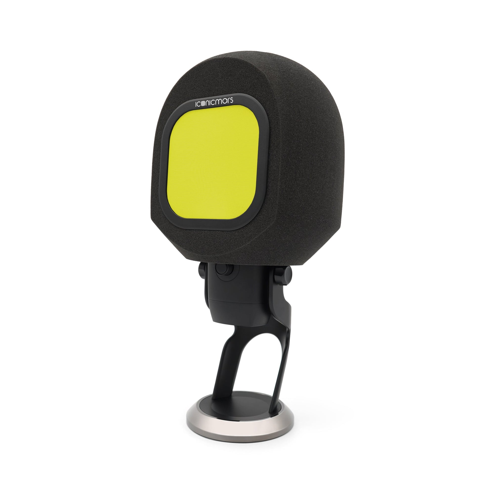 The Comet X with pop filter in quarter view, vocal booth shield made for streaming, asmr, and home studio  -- Canary Yellow