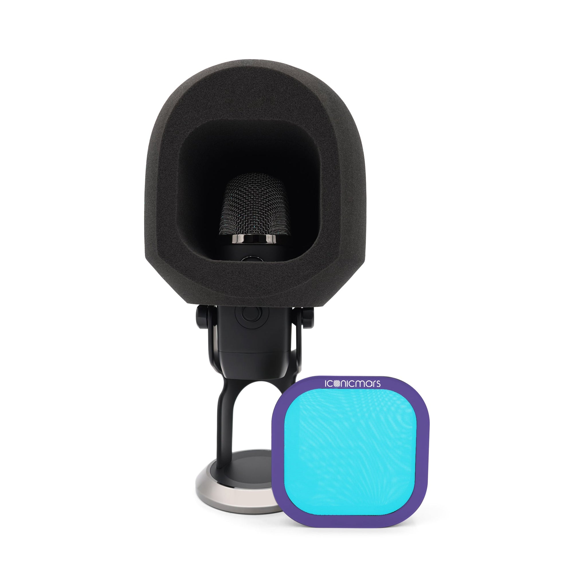 The Comet X Eye ball like isolation booth with pop filter off showing microphone acoustic isolation chamber  -- Lavender Sky