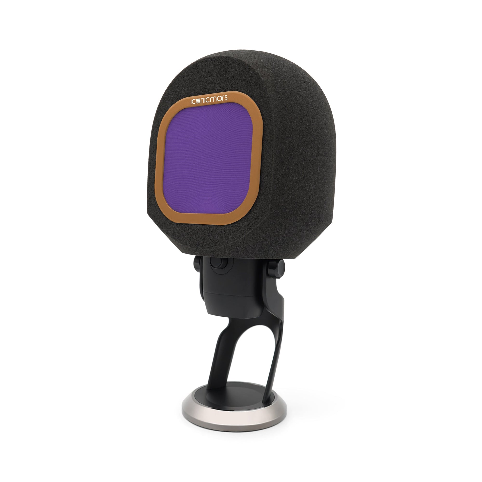 The Comet X with pop filter in quarter view, vocal booth shield made for streaming, asmr, and home studio  -- PB&J