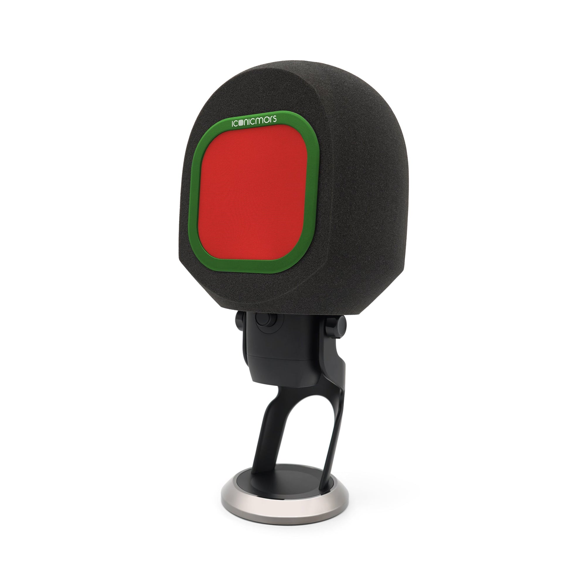 The Comet X with pop filter in quarter view, vocal booth shield made for streaming, asmr, and home studio  -- Retro Green