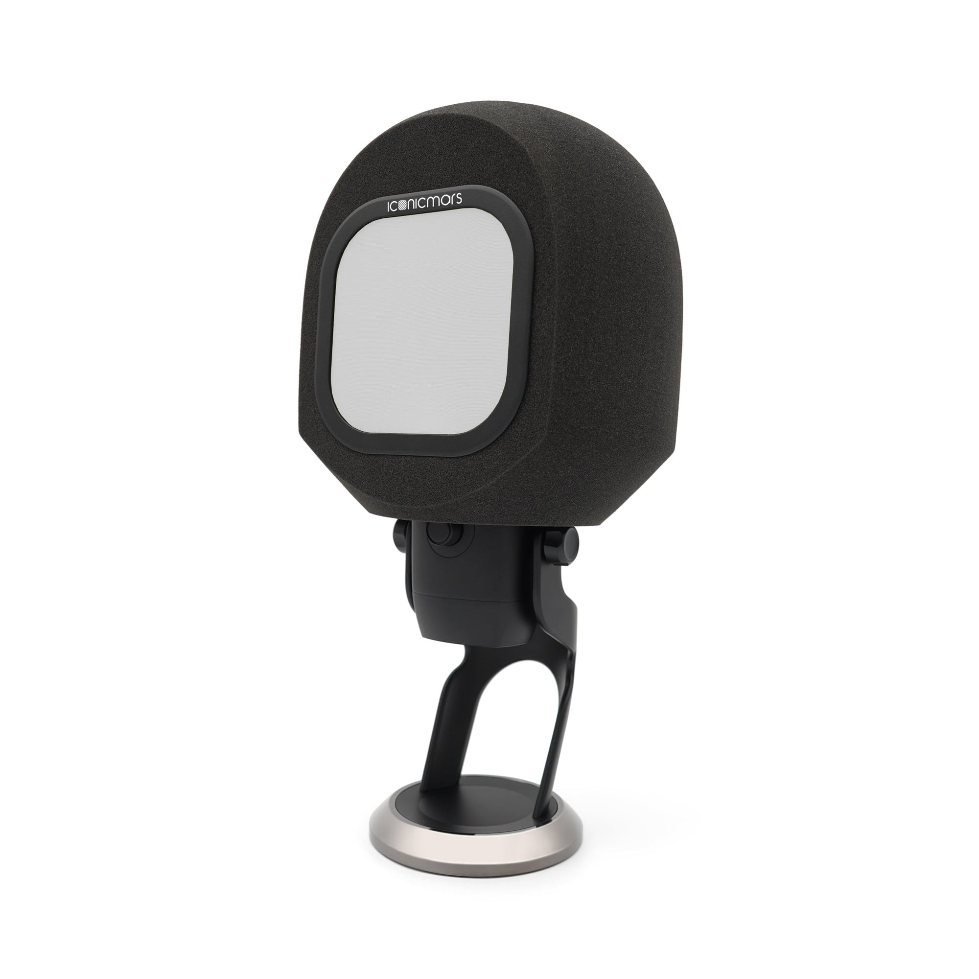 The Comet X with pop filter in quarter view, vocal booth shield made for streaming, asmr, and home studio  -- Soft White