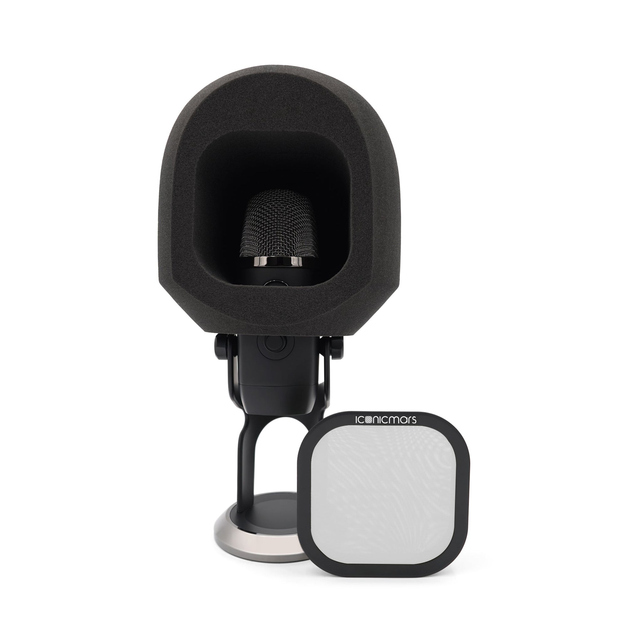 The Comet X Eye ball like isolation booth with pop filter off showing microphone acoustic isolation chamber  -- Soft White