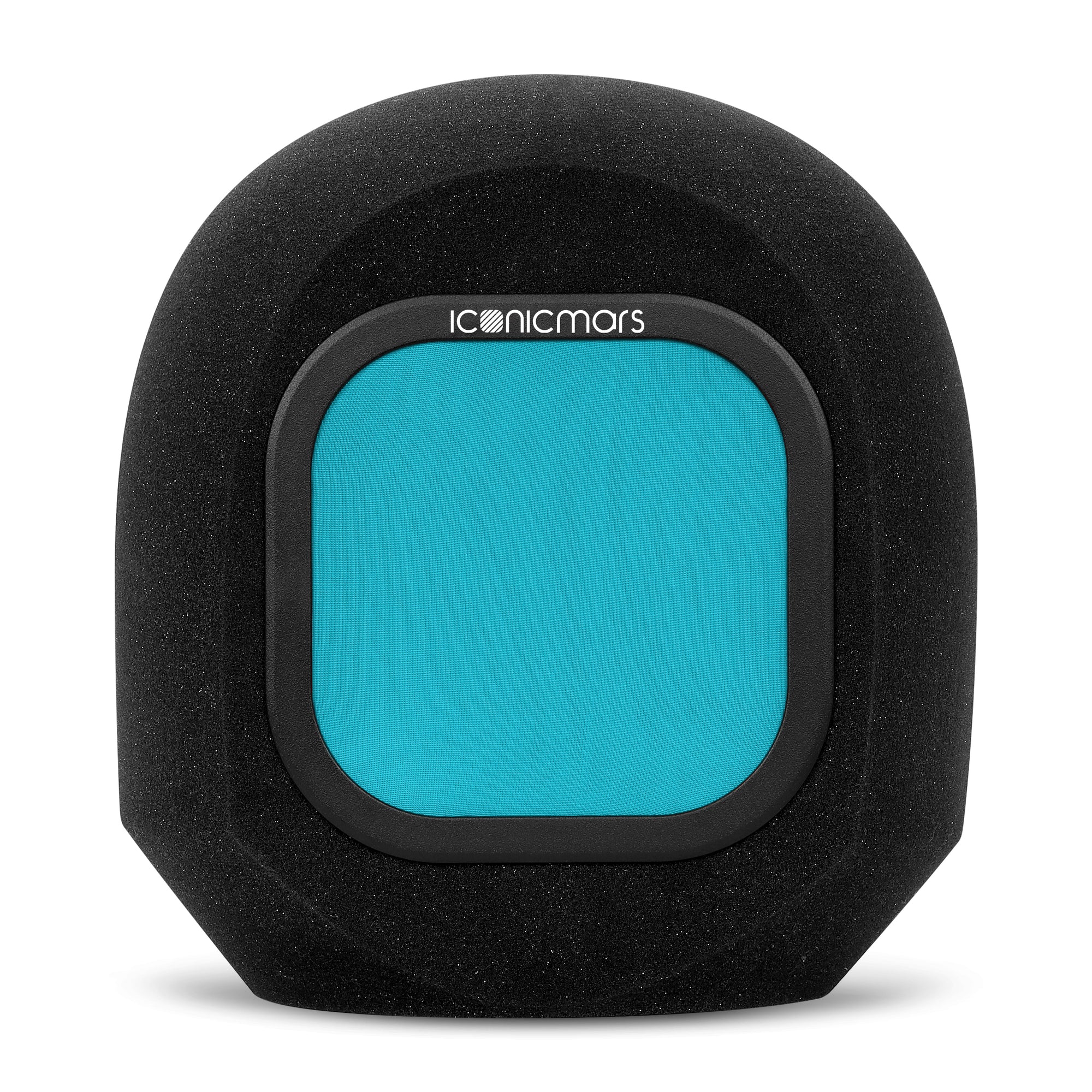 Comet Pro sitting face on with dual layer mesh pop filter for home and professional studio booth  -- Aqua Blue