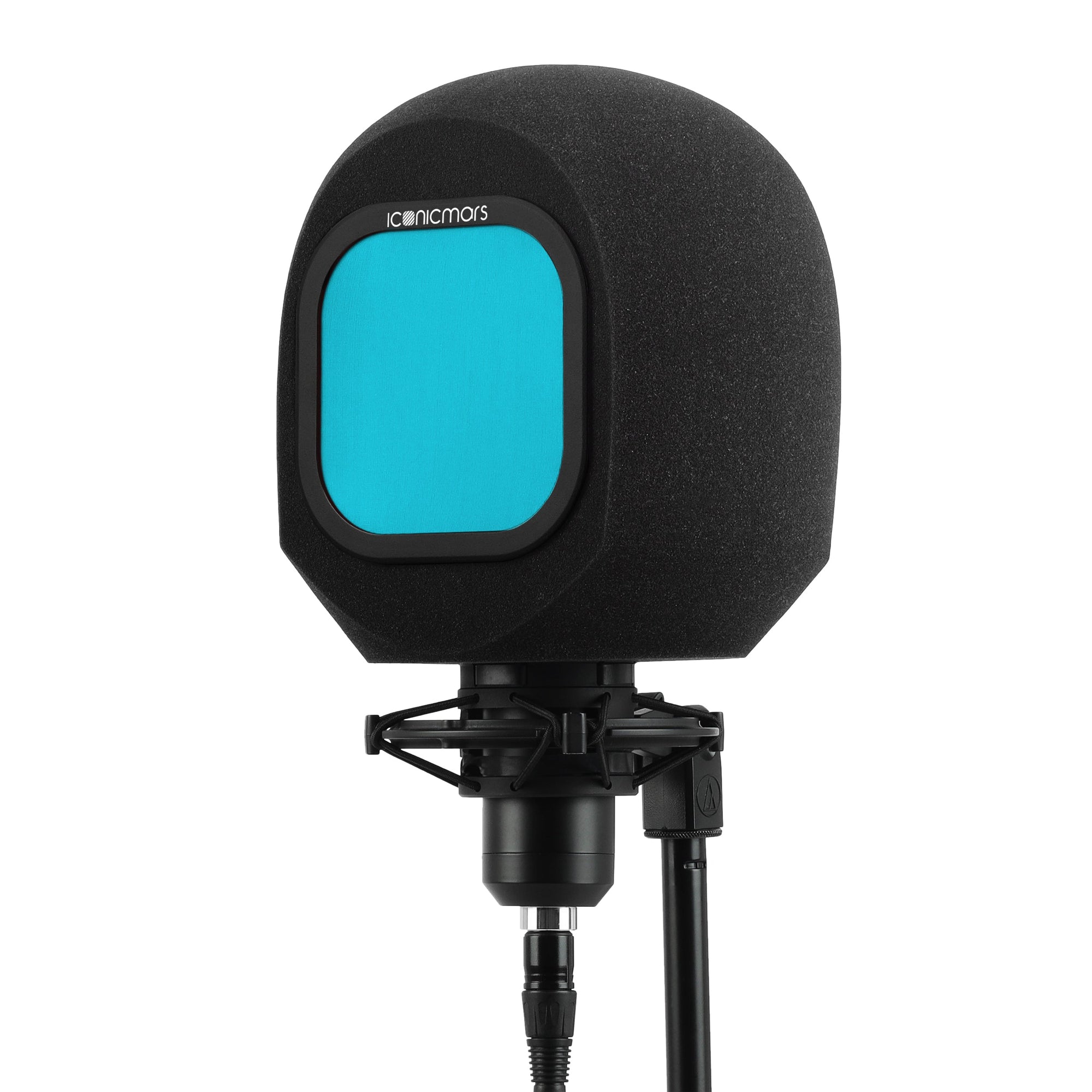 The Comet Pro with Pop Filter on Mic stand for eyeball like home recording isolation booth  -- Aqua Blue