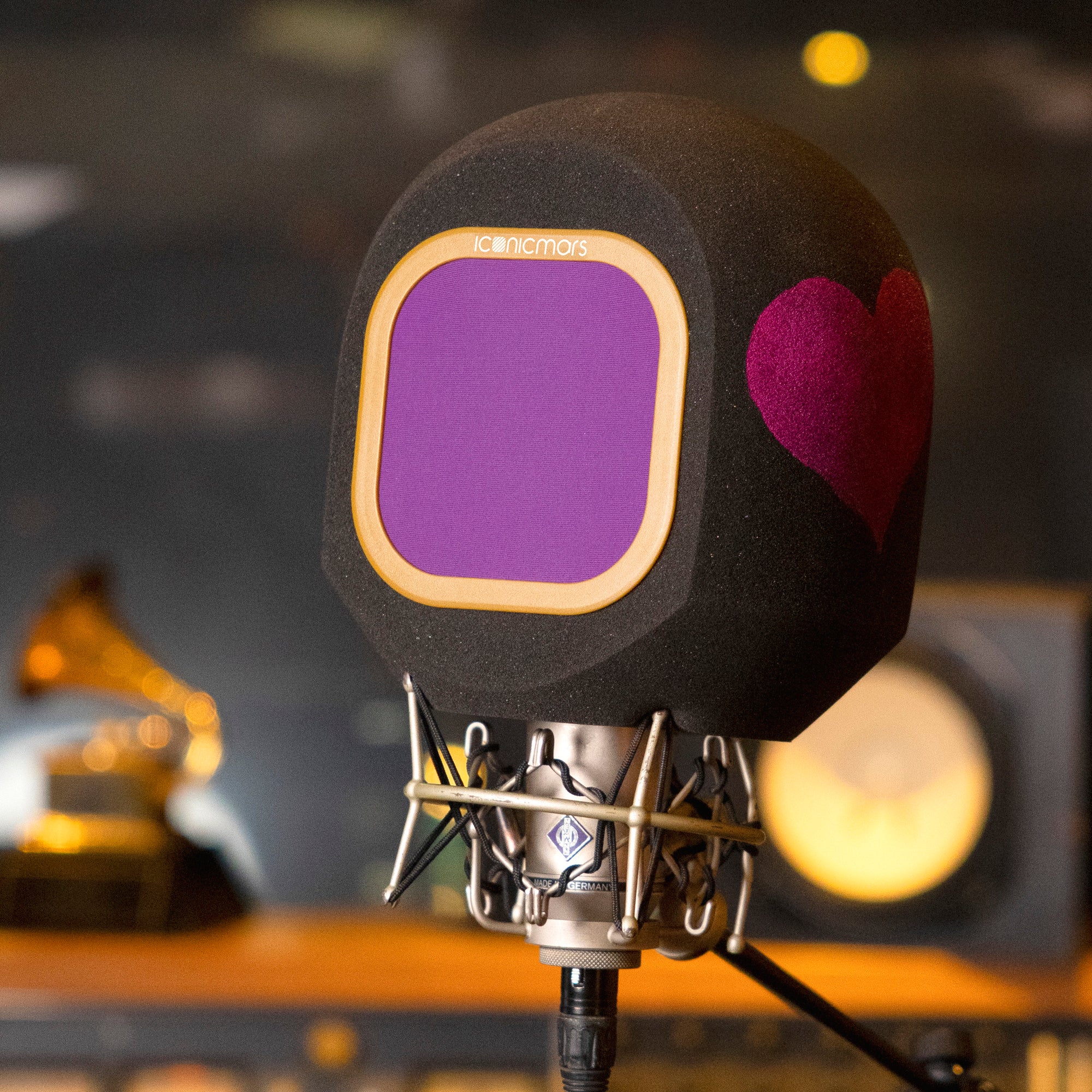 Microphone iso booth with hand painted heart on foam for live streaming and live performance