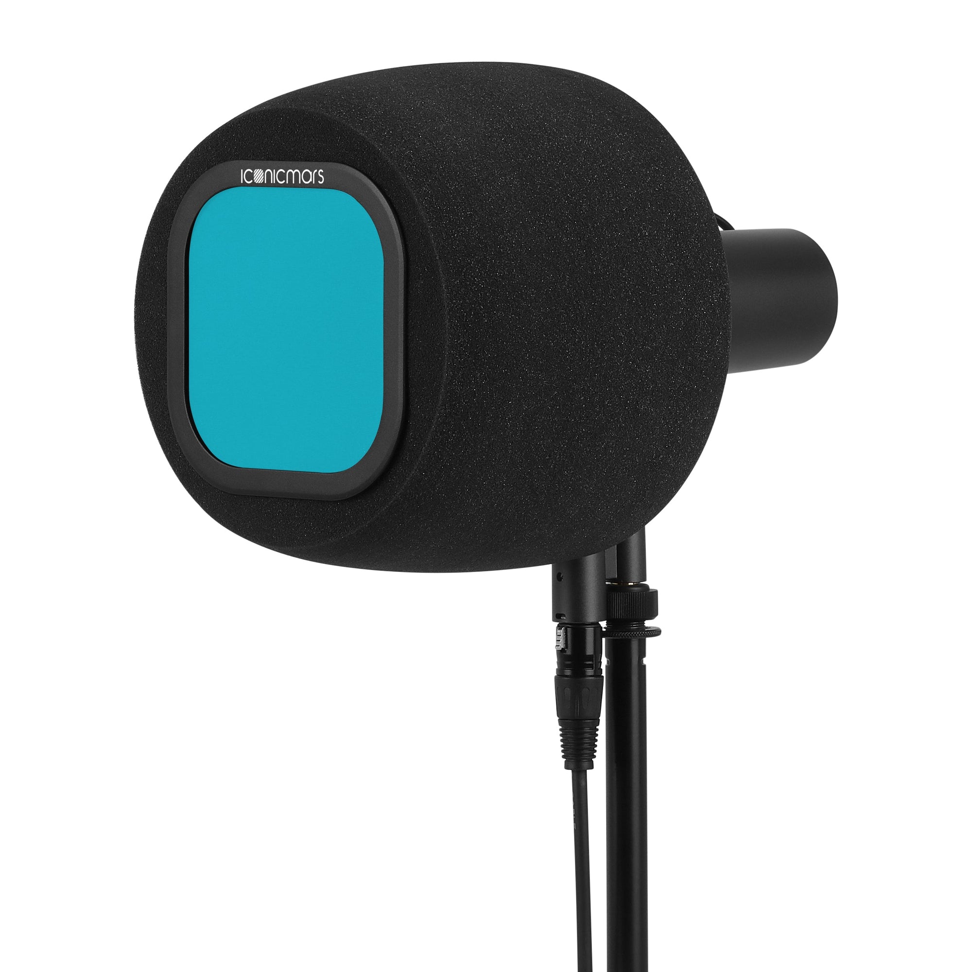 Comet X7B side with pop filter stand with eyeball like design for front facing microphone like Shure SM7B  -- Aqua Blue