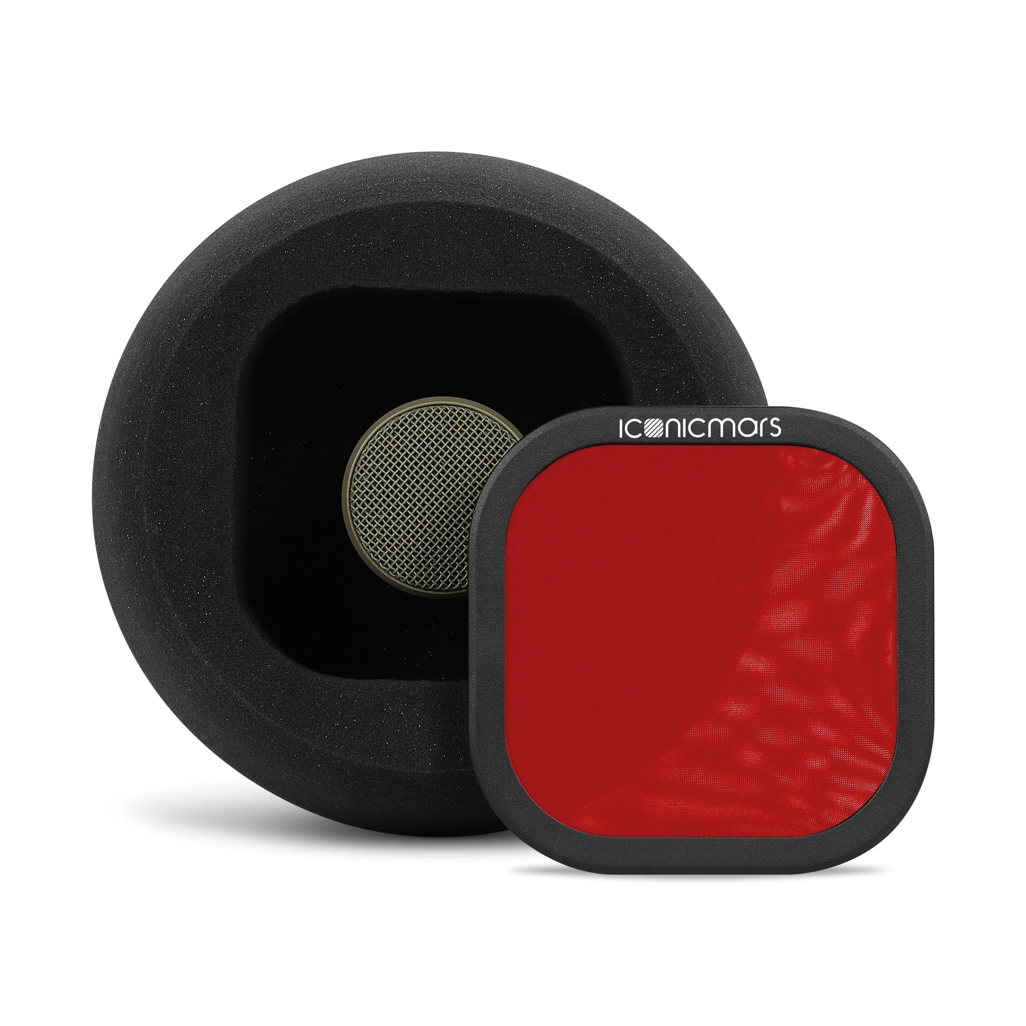 Comet X7B with dual layer mesh pop filter, filter is off and showing mic acoustic foam isolation chamber  -- Retro Red