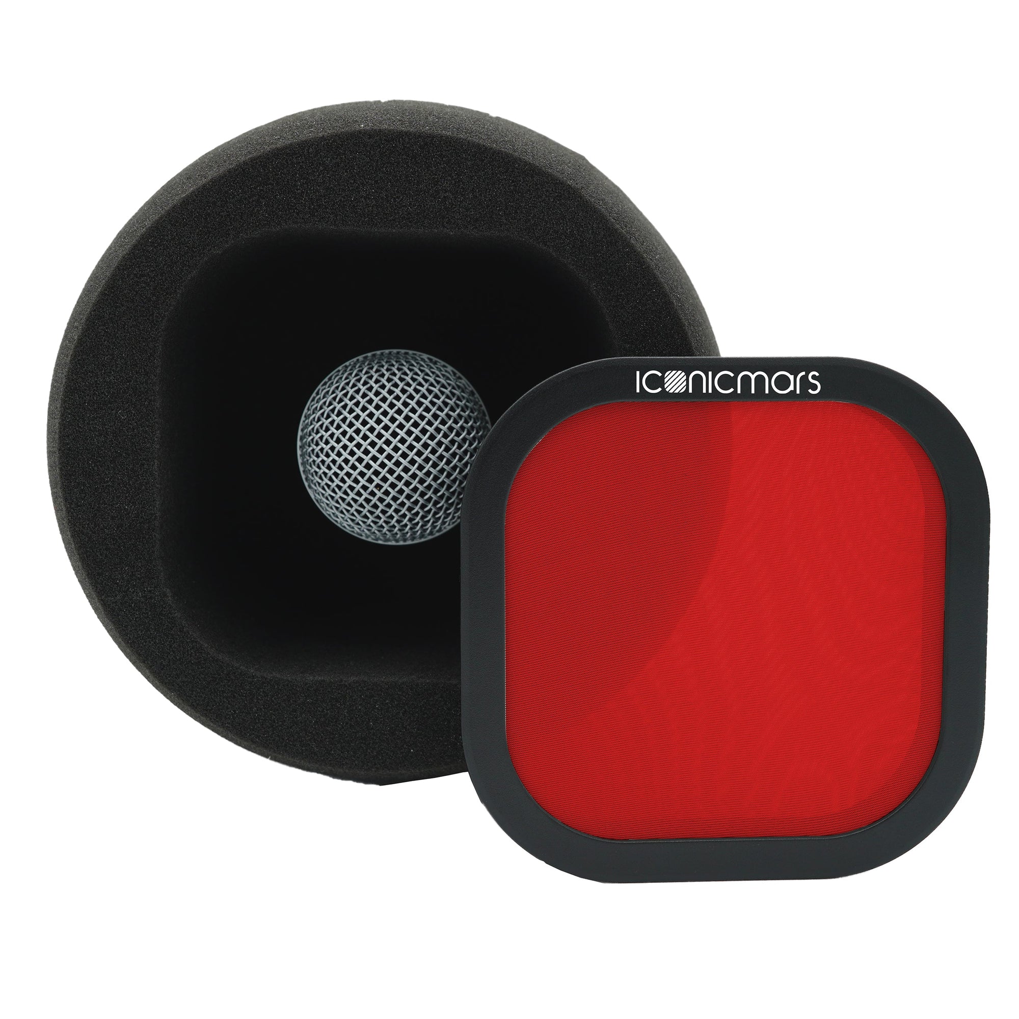 Comet X7A with dual layer mesh pop filter, filter is off and showing mic acoustic isolation chamber  -- Retro Red