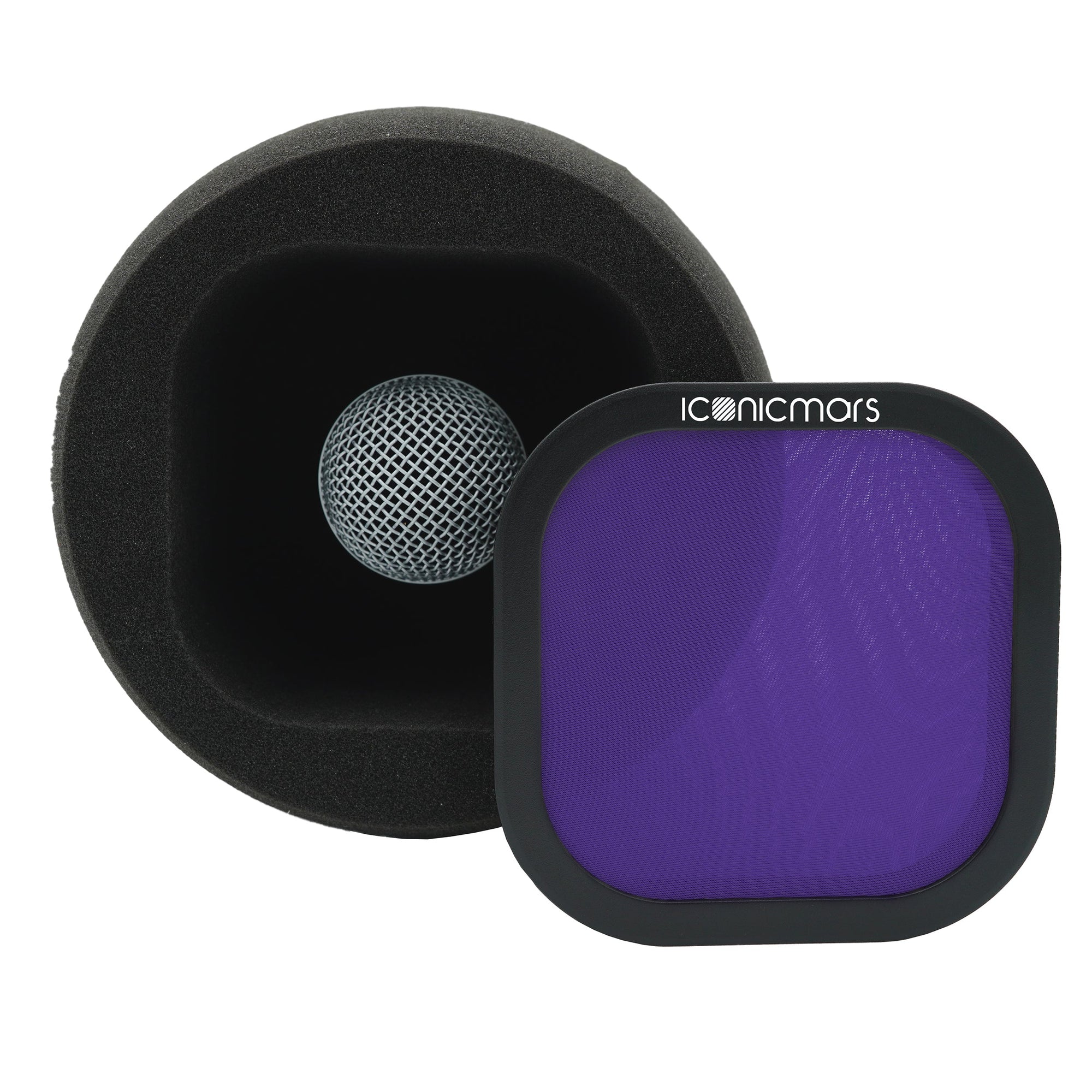 Comet X7A with dual layer mesh pop filter, filter is off and showing mic acoustic isolation chamber  -- Midnight Purple
